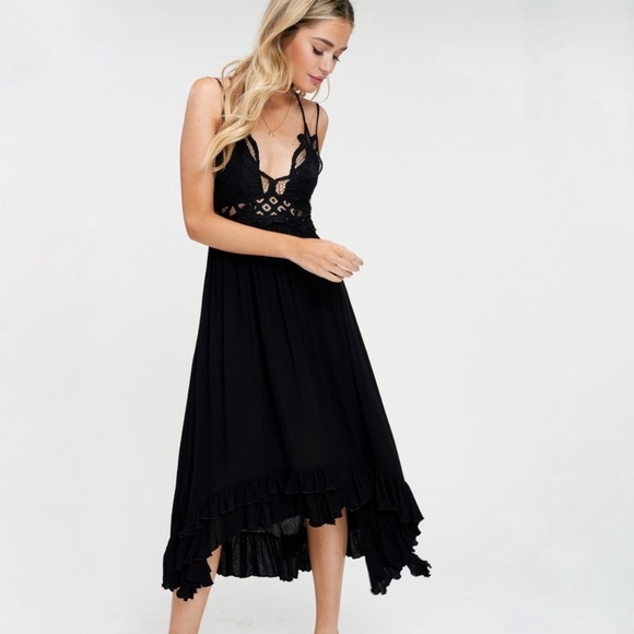 Crochet Bralette Midi Tiered Dress in Black - Picture 6 of 8
